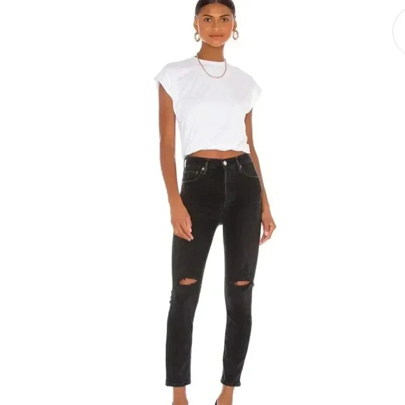 Agolde Nico High Rise Slim Jeans Cassette Distressed - Picture 1 of 15